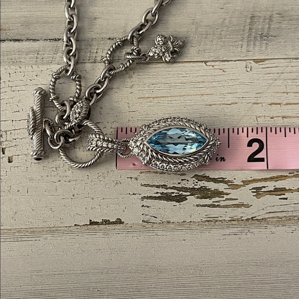 Judith Ripka Blue Topaz CZ Enhancer Sterling Silver Toggle Necklace - Picture 6 of 8